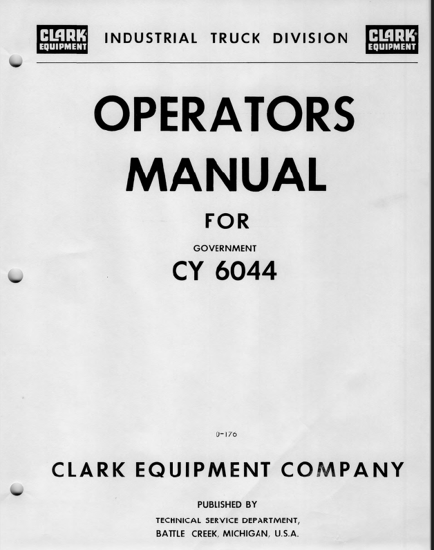 Clark CY6044 Forklift Operators Manual (O-176)