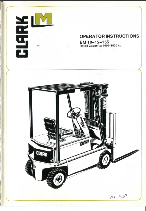 Clark EM10, EM12, EM15S Forklift Operators Manual (OI-507)