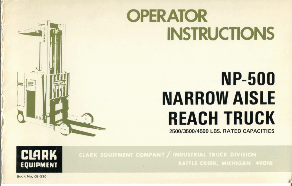 Clark NP500 Narrow Aisle Reach Truck Operators Manual (OI-330)