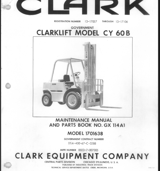 Clark Clarklift CY60B Forklift Parts Manual (GX114A1)