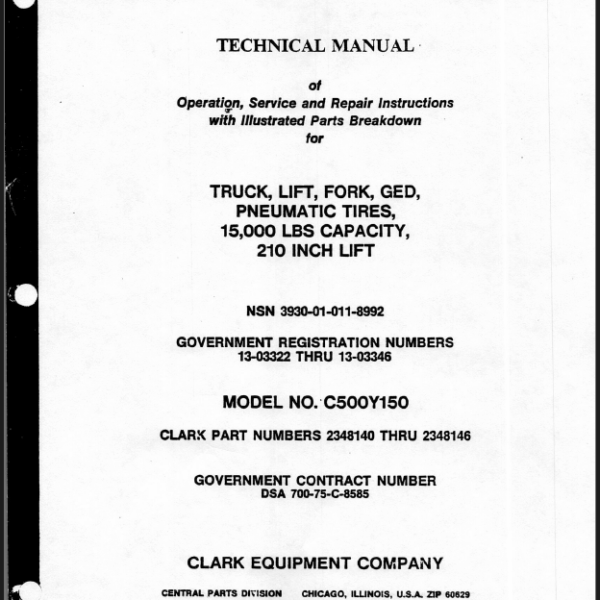 Clark C500Y150 Forklift Technical Manual (2348140-46)