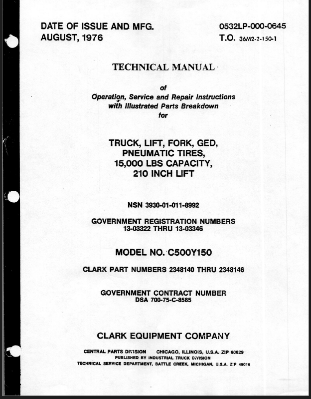 Clark C500Y150 Forklift Technical Manual (2348140-46)