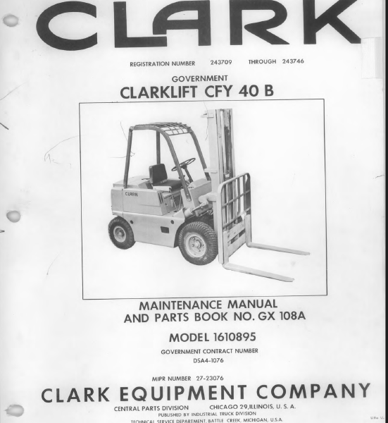 Clark Clarklift CFY40B Forklift Parts Manual (GX108A_2)
