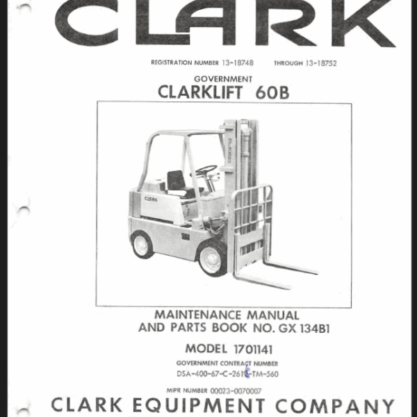 Clark Clarklift 60B Forklift Parts Manual (GX134B1)