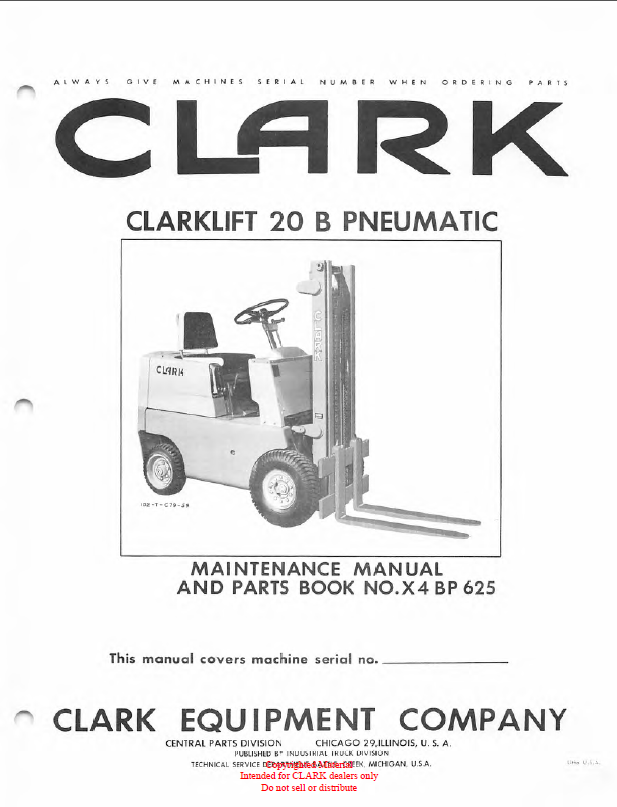 Clark Clarklift 20B Pneumatic Forklift Parts Manual (X4BP)