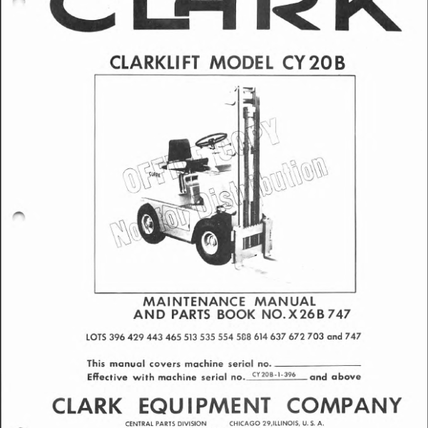 Clark Clarklift CY20B Forklift Parts Manual (X26B)