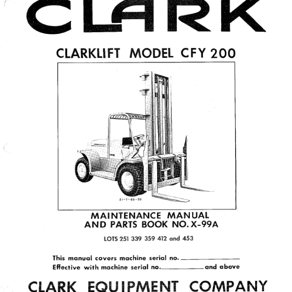 Clark Clarklift CFY200 Forklift Parts Manual (X-99A)