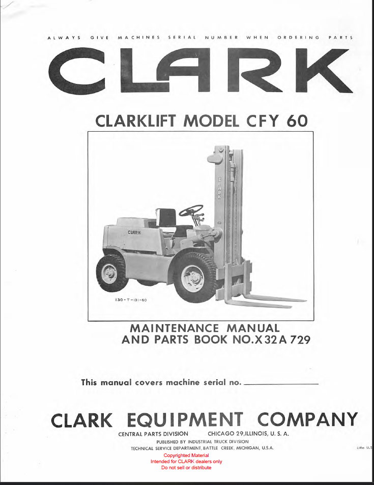 Clark Clarklift CFY60 Forklift Parts Manual (X32A)