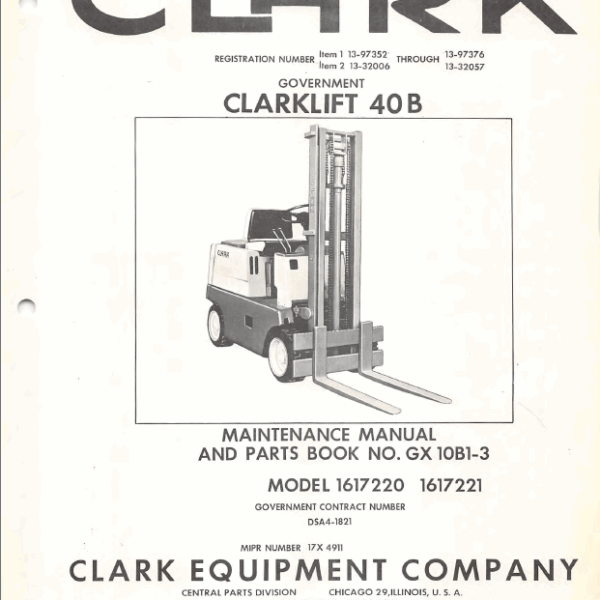 Clark Clarklift 40B Forklift Parts Manual (GX10B1-3)