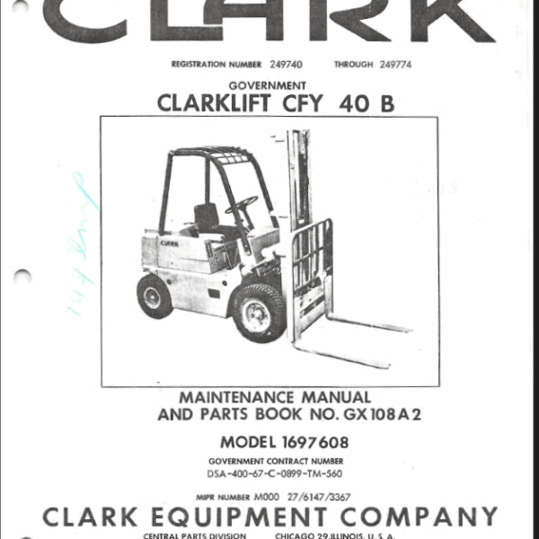 Clark Clarklift CFY40B Forklift Parts Manual (GX108A2)