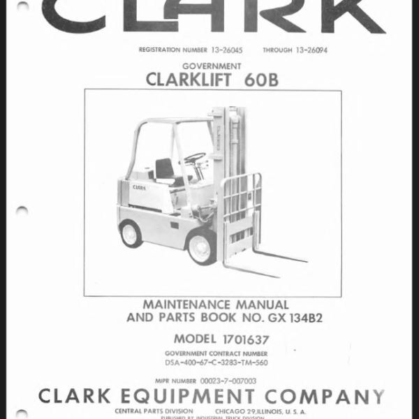 Clark Clarklift 60B Forklift Parts Manual (GX134B2)