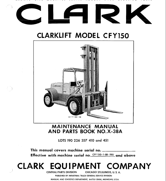 Clark Clarklift CFY150 Forklift Parts Manual (X38A)