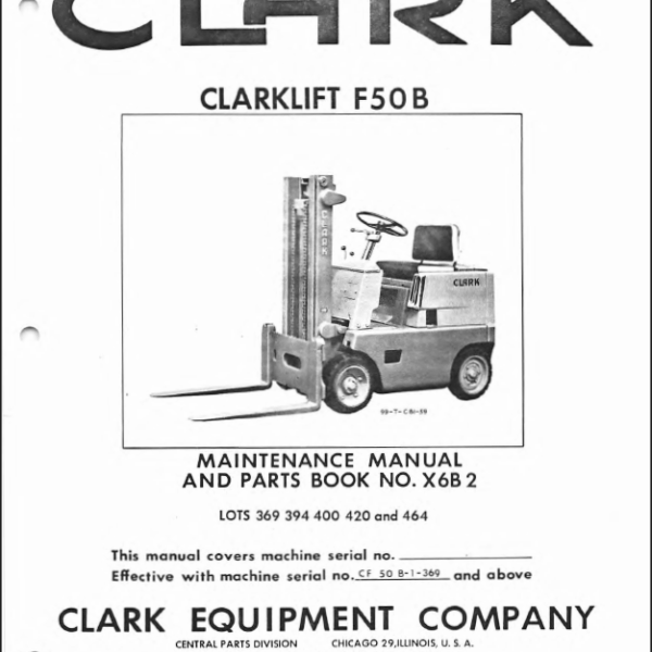 Clark Clarklift F50B Forklift Parts Manual (X6B2)