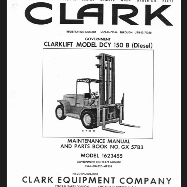 Clark Clarklift DCY150B Diesel Forklift Parts Manual (GX57B3)