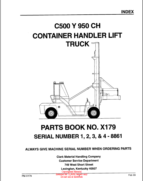 Clark C500 Y 950CH COntainer Handler Lift Truck Parts Manual (X179)