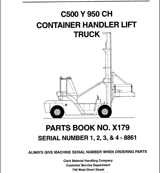 Clark C500 Y 950CH COntainer Handler Lift Truck Parts Manual (X178)