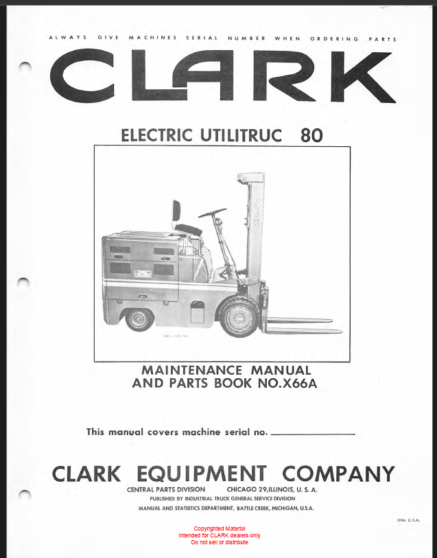Clark Electric Utilitruc 80 Parts Manual (X66A)