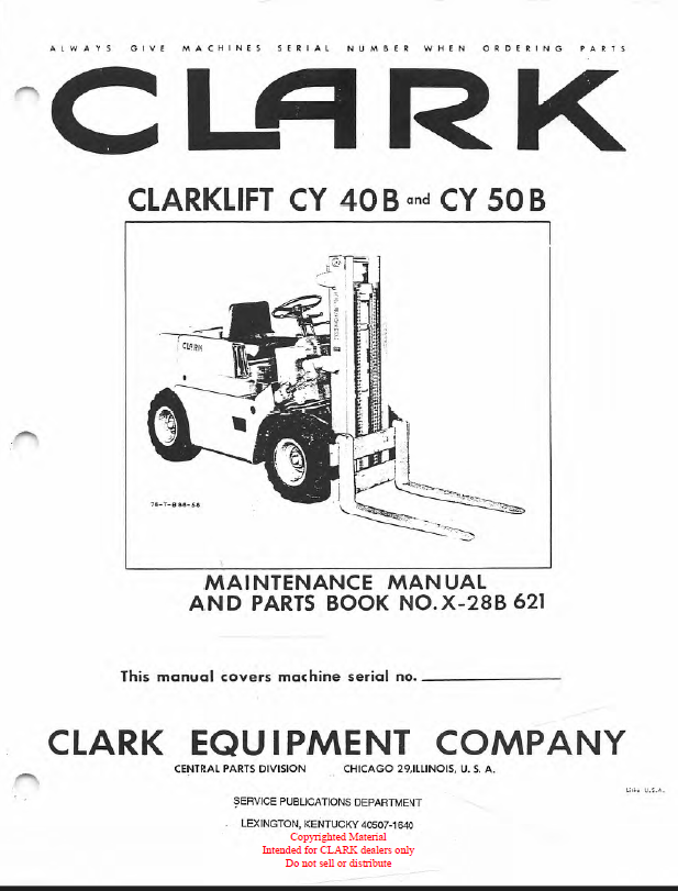 Clark CY40B, CY50B Forklift Parts Manual (X28B)
