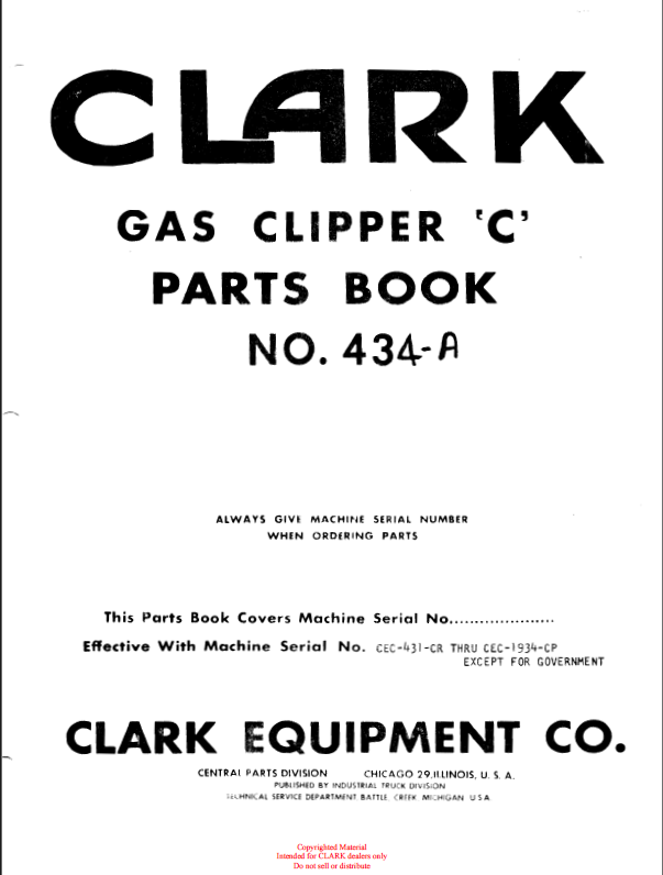 Clark Gas Clipper C Parts Manual (434-A)