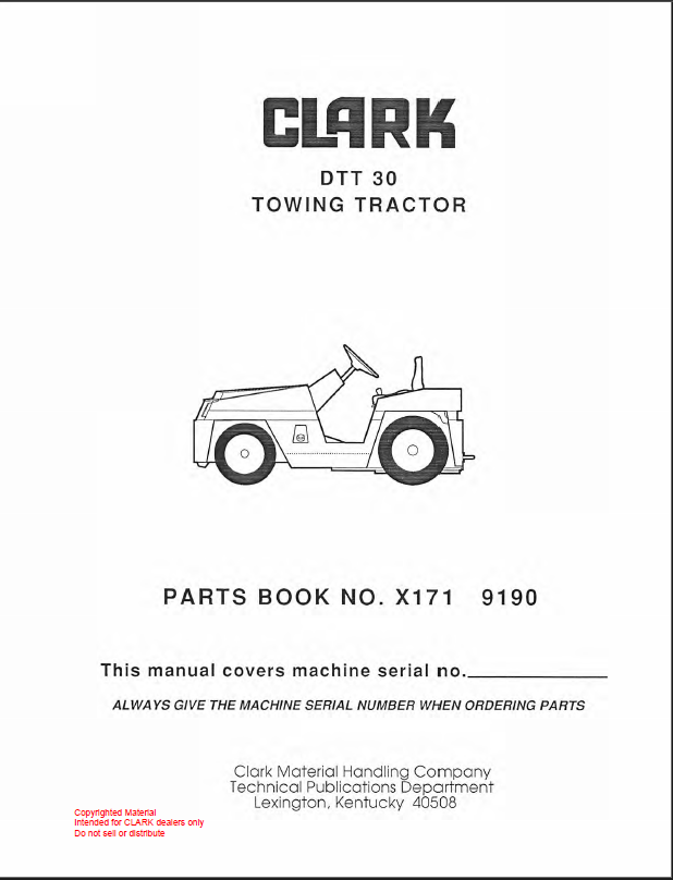 Clark DTT30 Towing Tractor Parts Manual (X171)