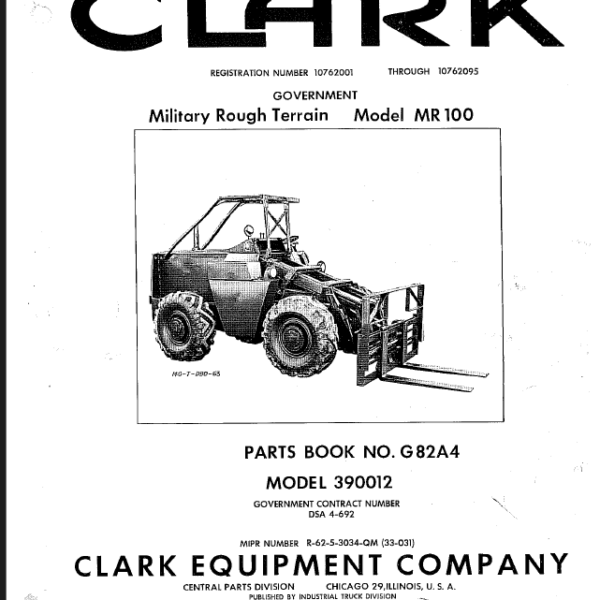Clark Model MR100 Military Rough Terrain Parts Manual (G82A4)