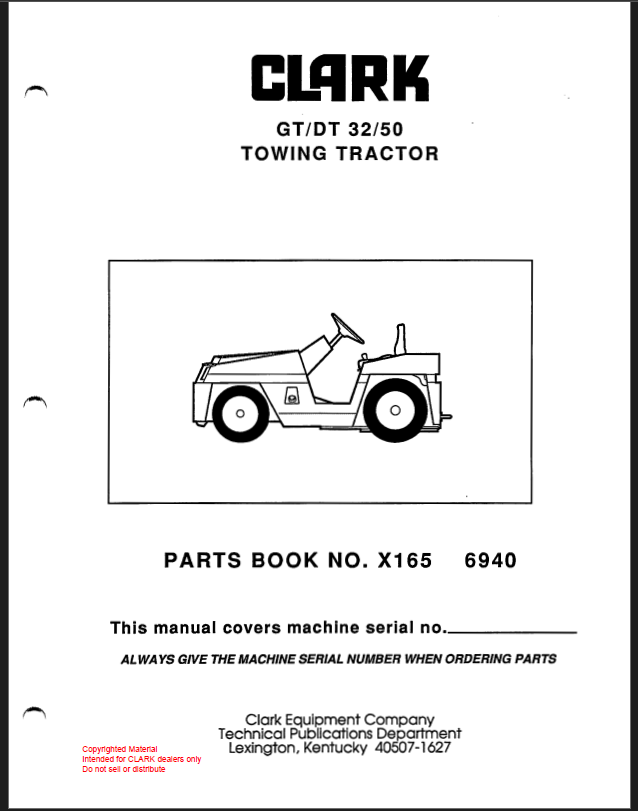 Clark GT-DT 32-50 Towing Tractor Parts Manual (X165)