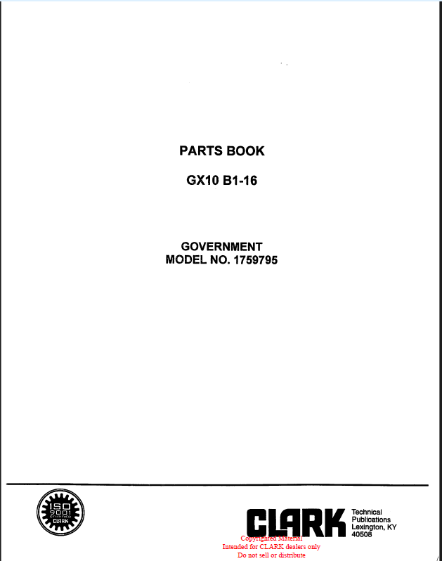 Clark GX10 B1-16 Parts Manual (GX10B1-16)