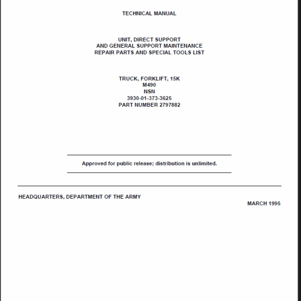 Clark M490, NSN Truck, Forklift Technical Manual (TM_10-3930-668-24P_2797882)
