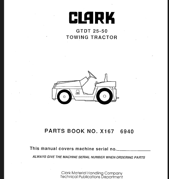 Clark GTDT 25-50 Towing Tractor Parts Manual (X167)