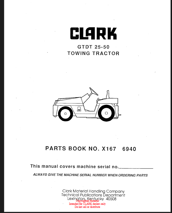 Clark GTDT 25-50 Towing Tractor Parts Manual (X167)