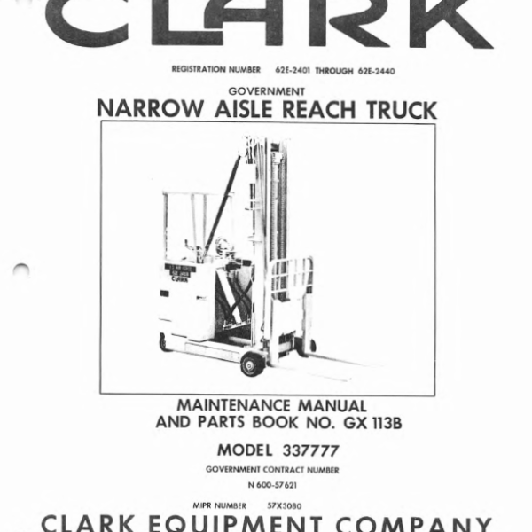 Clark Narrow Aisle Reach Truck Parts Manual (GX113B)