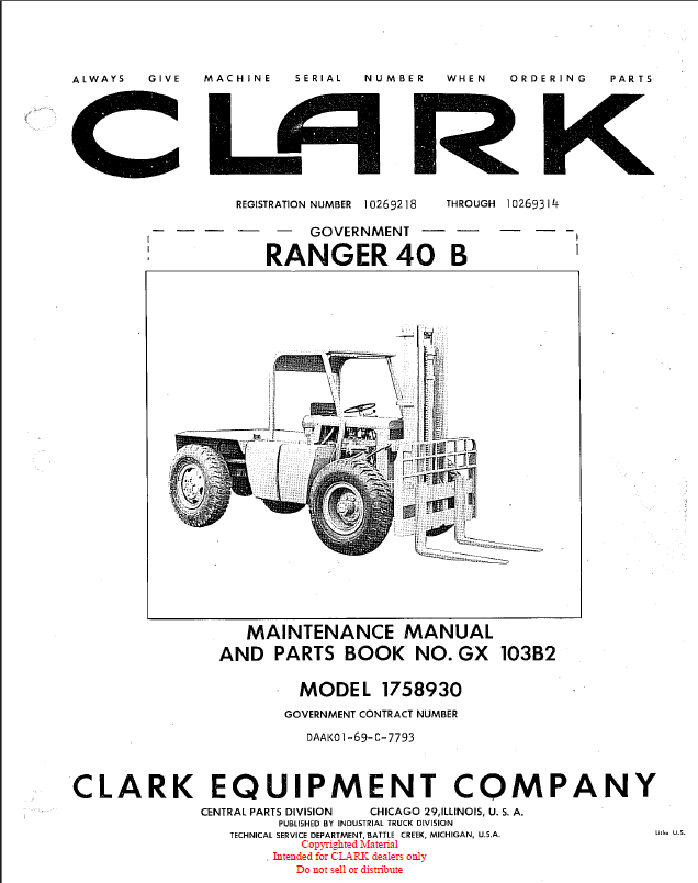 Clark Ranger 40B Forklift Parts Manual (GX103B2_1758930)