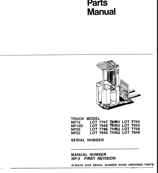 Clark NP15, NP15D, NP20, NP22 Reach Truck Parts Manual (NP-3_1ST_REV)