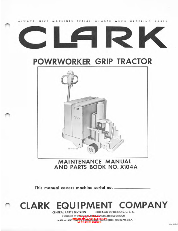 Clark Powrworker Grip Tractor Parts Manual (X104A)