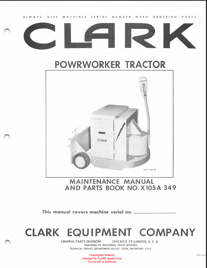 Clark Powrworker Tractor Parts Manual (X105A)