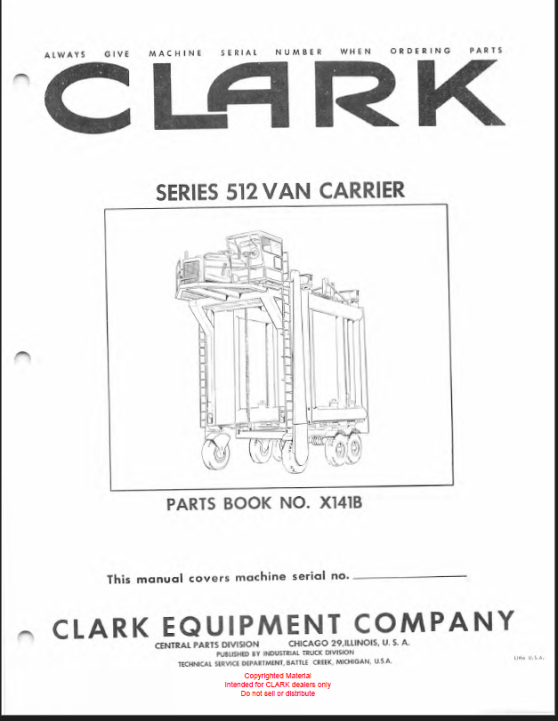 Clark Series 512 Van Carrier Parts Manual (X141B)
