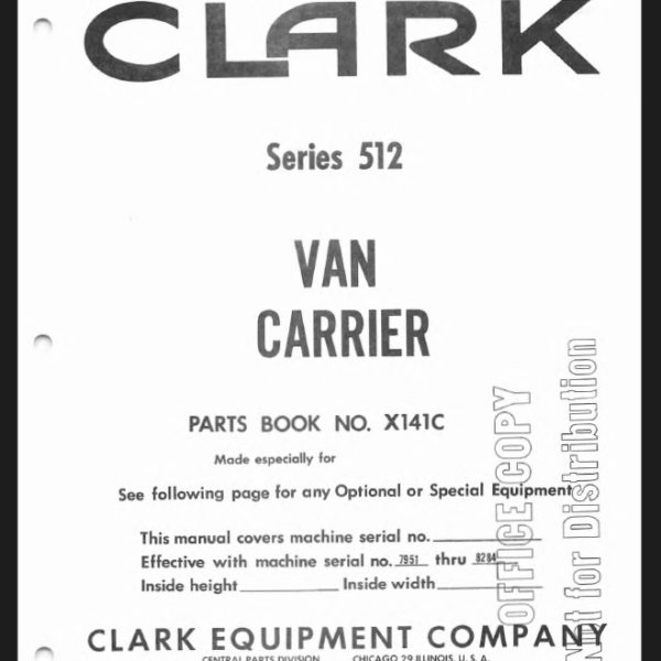 Clark Series 512 Van Carrier Parts Manual (X141C)