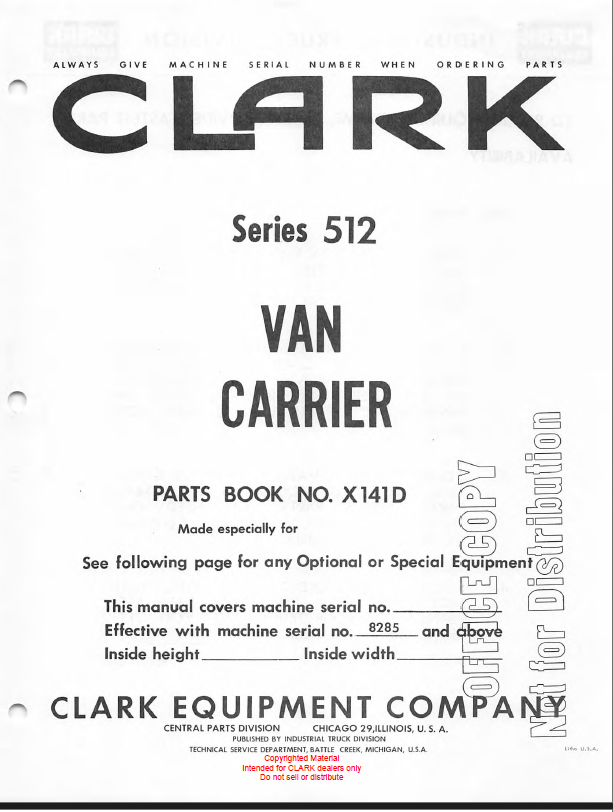 Clark Series 512 Van Carrier Parts Manual (X141D)