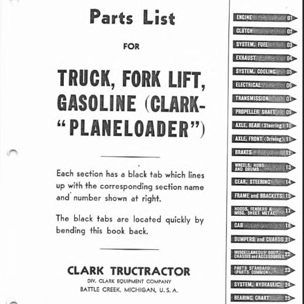 Clark Truck, Forklift, Gasoline Clark Planeloader Parts Manual (TM-10-1640)