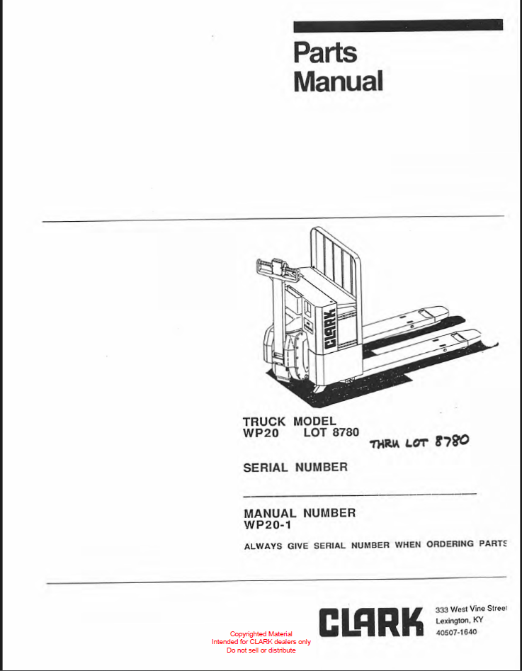 Clark WP20 Palletjack Parts Manual (WP20-1)