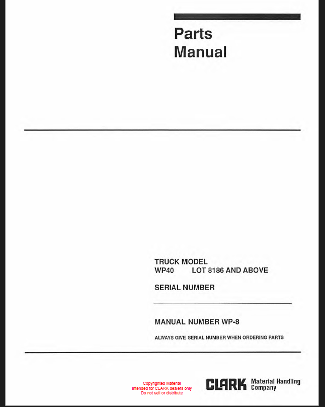 Clark WP40 Truck Model Parts Manual (WP-8)