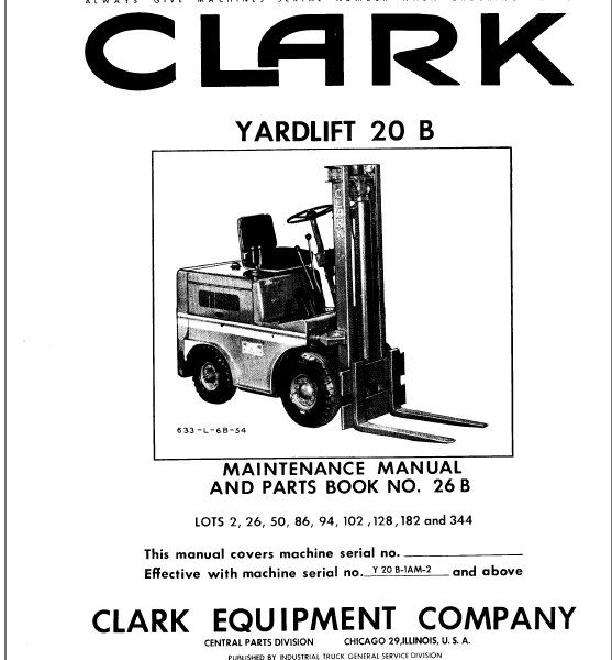 Clark Yardlift 20B Forklift Parts Manual (Y20B_B26)