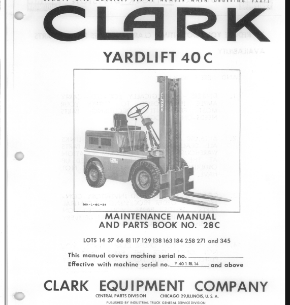 Clark Yardlift 40C Forklift Parts Manual (28C)