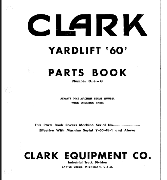 Clark Yardlift 60 Parts Manual (Yardlift_60_No_1G)