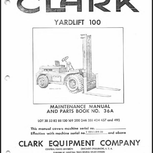 Clark Yardlift 100 Forklift Parts Manual (36A)