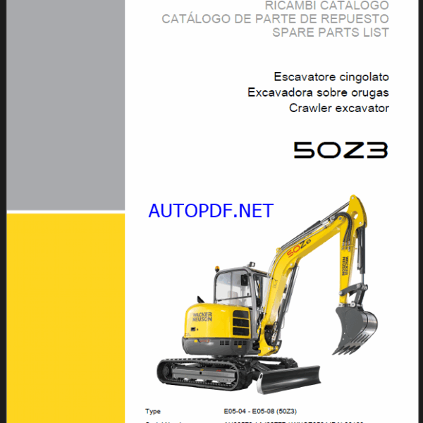 Wacker Neuson 50Z3 Crawler Excavator Parts Manual