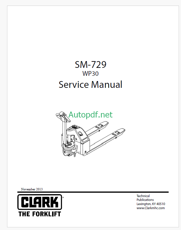 Clark WP30 Pallet Truck Service Manual (SM729)