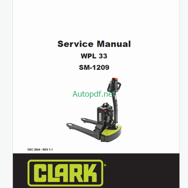 Clark WPL33 Pallet Truck Service Manual (SM1209)