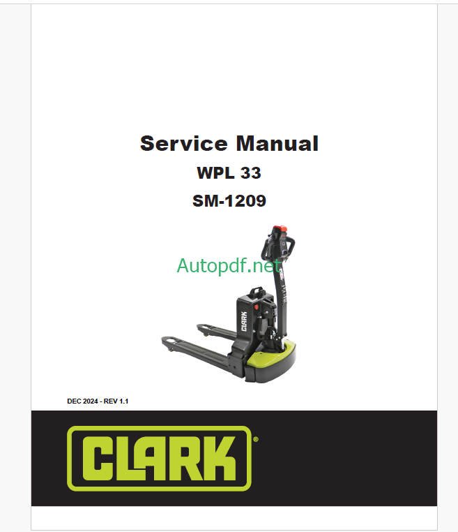 Clark WPL33 Pallet Truck Service Manual (SM1209)