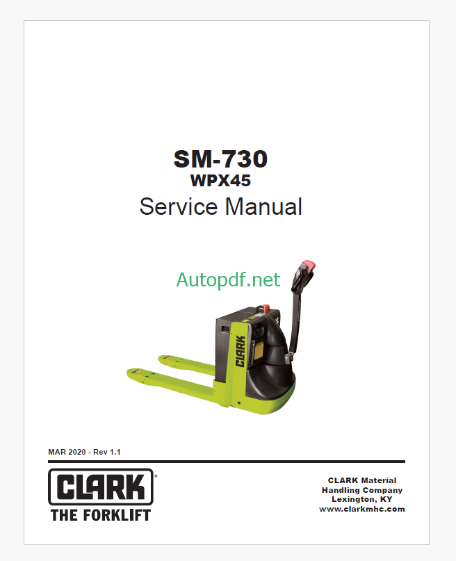 Clark WPX45 Pallet Truck Service Manual (SM730)